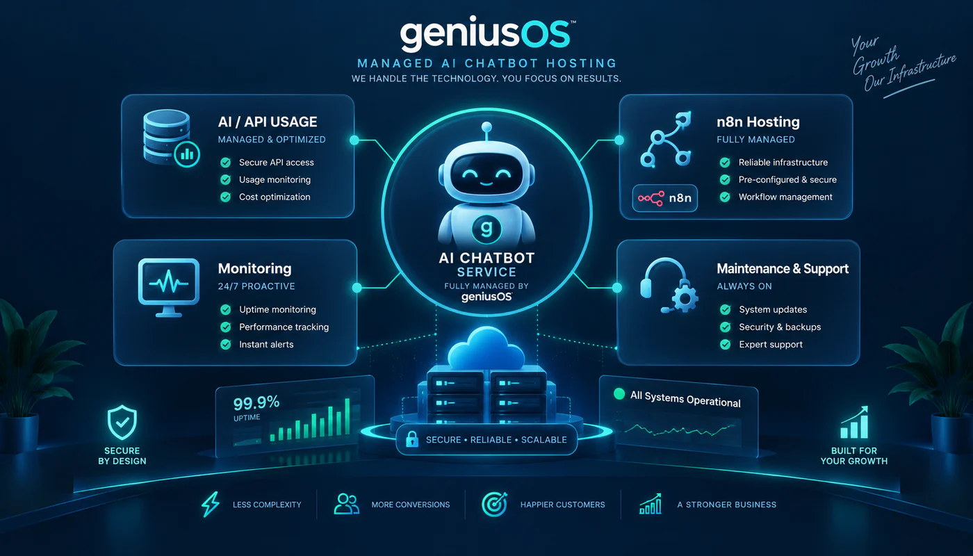 Managed AI chatbot hosting with API usage, n8n hosting, monitoring, maintenance and support